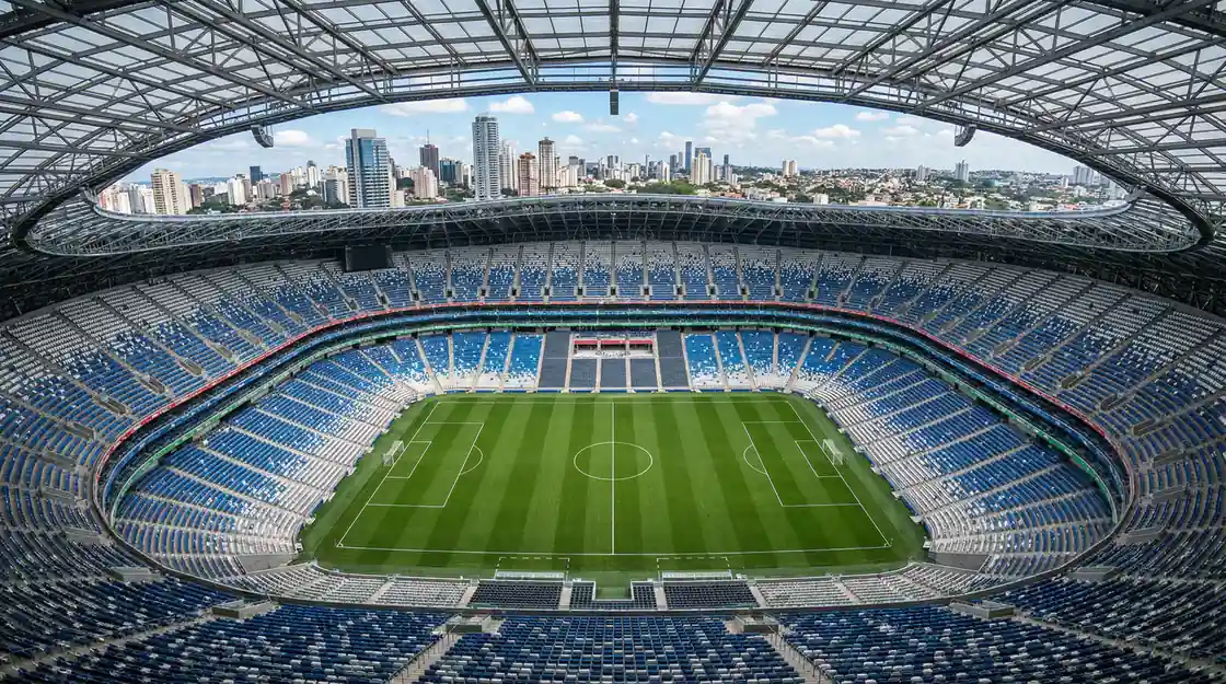 Vue aérienne d'un stade moderne de football pendant un match international